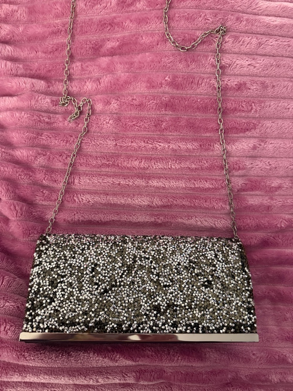 La Regale Silver Beaded Chain Clutch